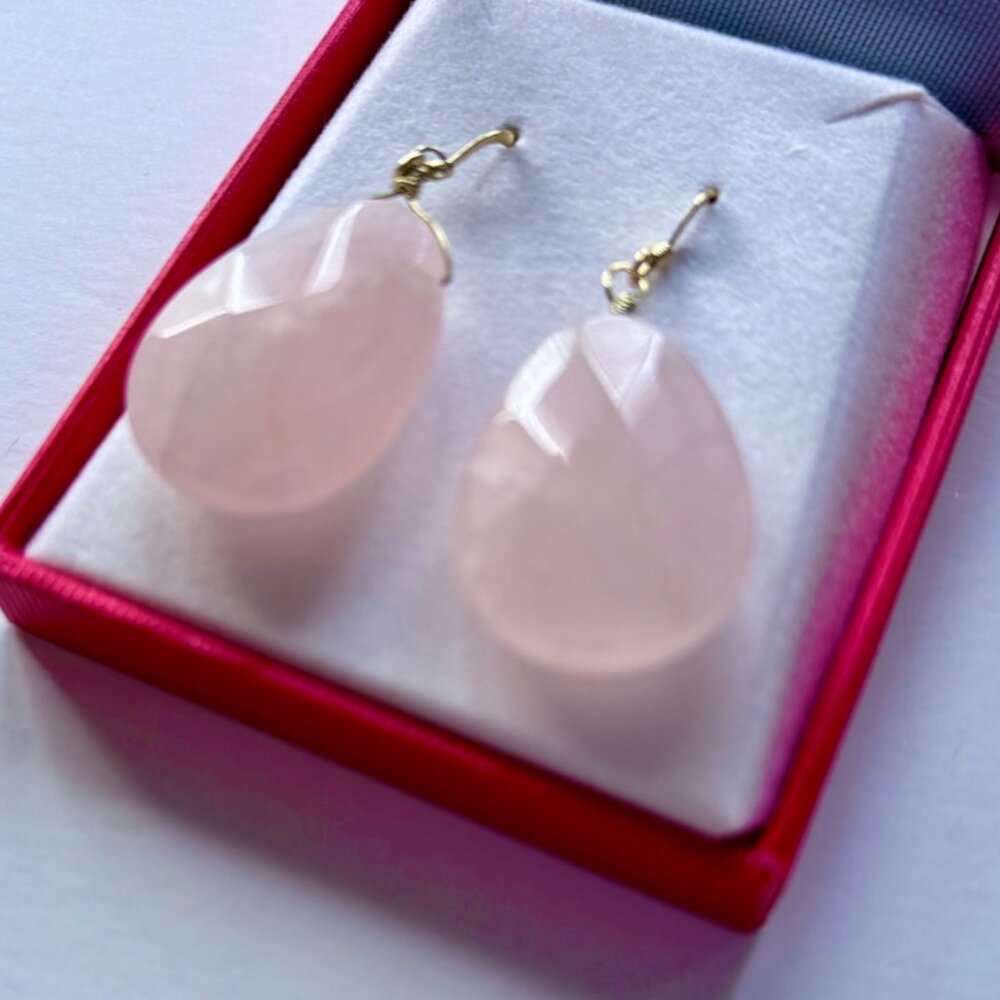 Large Pink Chalcedony Drops · Faceted Gemstone Earrings